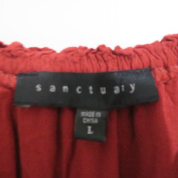 Sanctuary Womens Sz L Rusty Red Open Long Sleeve Flowy Blouse Off Shoulder - Picture 6 of 6